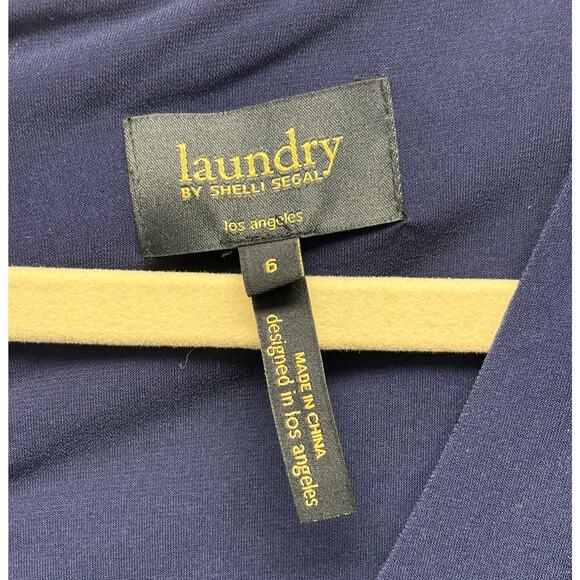 Laundry Shell Segal Dress Navy Stretch Fit Flare Ruched Women’s Size 6 - Picture 3 of 6